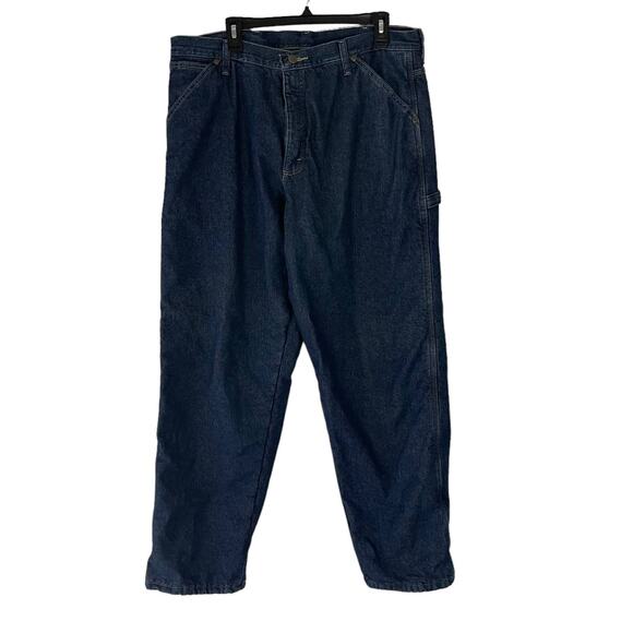 NWOT Wrangler Men's Size 36 X 32 Carpenter Fleece Lined Blue Straight Leg Jeans - Picture 1 of 9